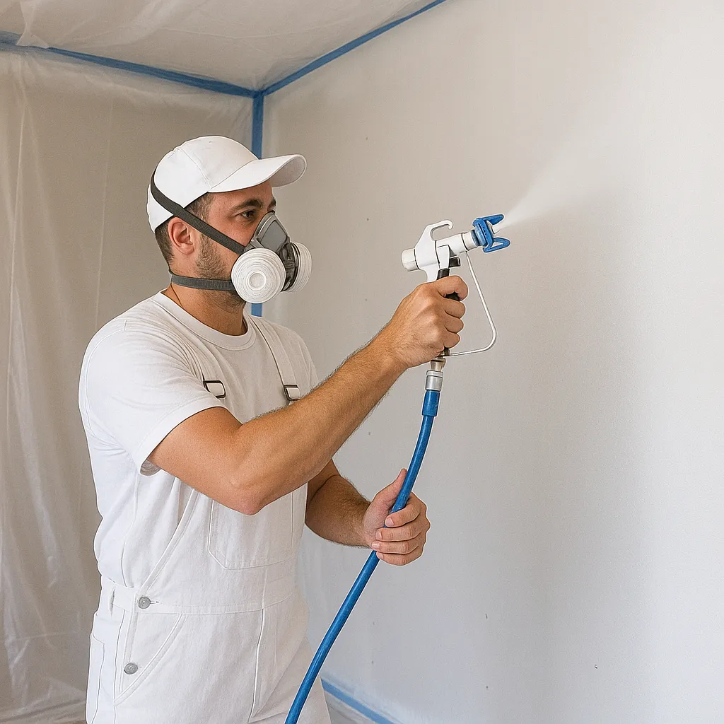 Interior painting room preparation with protected floors and trim