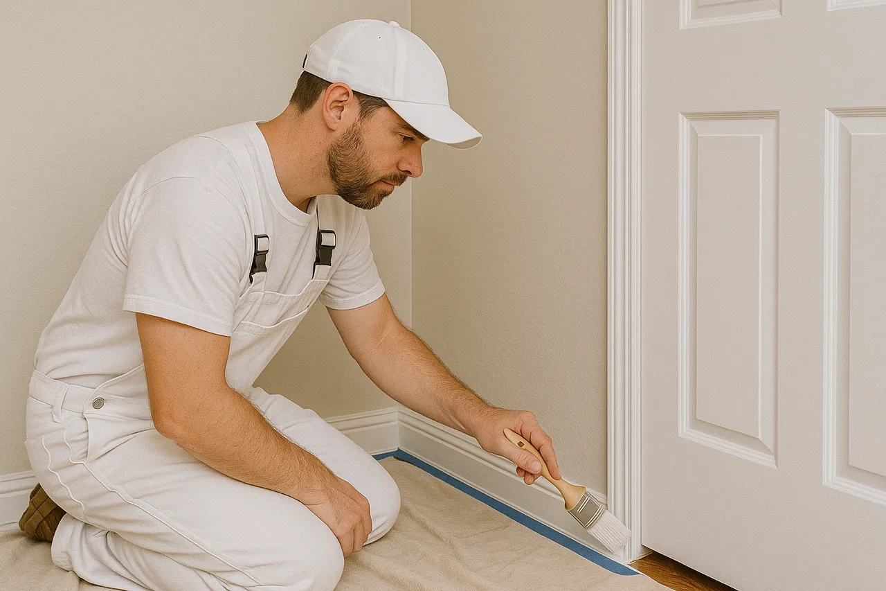 Freshly painted interior wall with clean trim lines