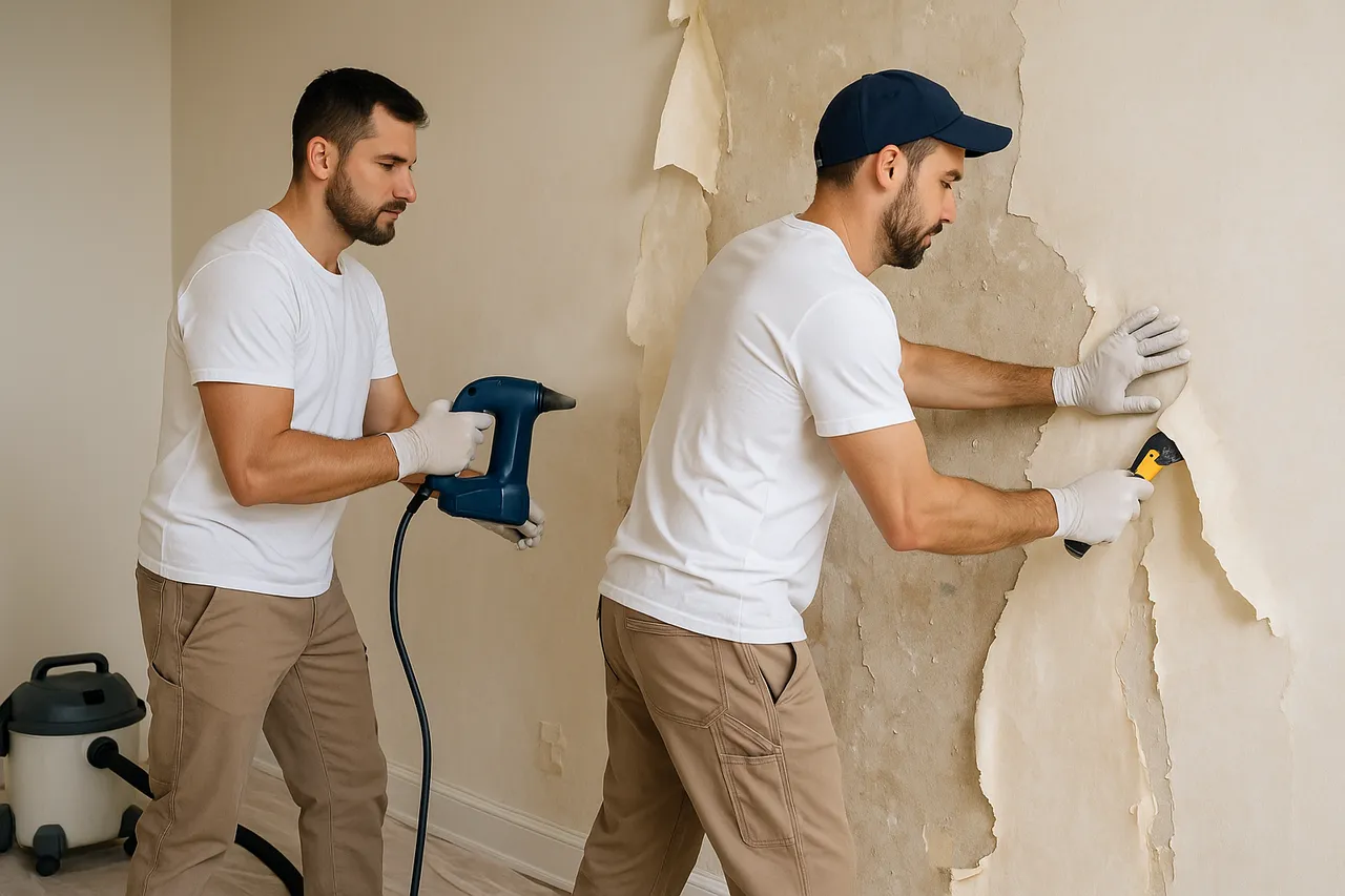 Wallpaper removal project 3 — adhesive wash and skim-coat