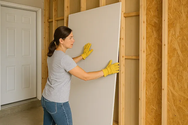 Commercial drywall fit-out work in Burlington during boarding stage