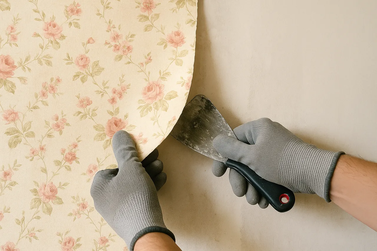 Wallpaper removal project 5 — adhesive wash and skim-coat