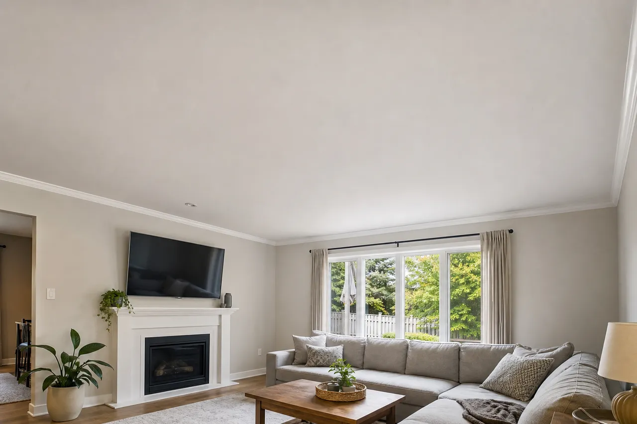 Smooth ceiling after repairs, primer, and flat ceiling paint