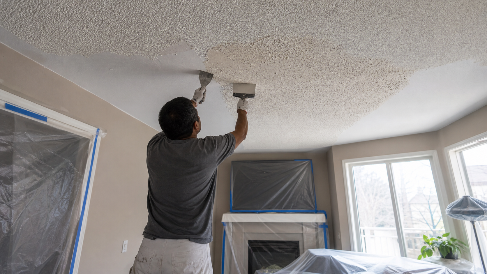 Painted vs Unpainted Popcorn Ceiling Removal in Burlington