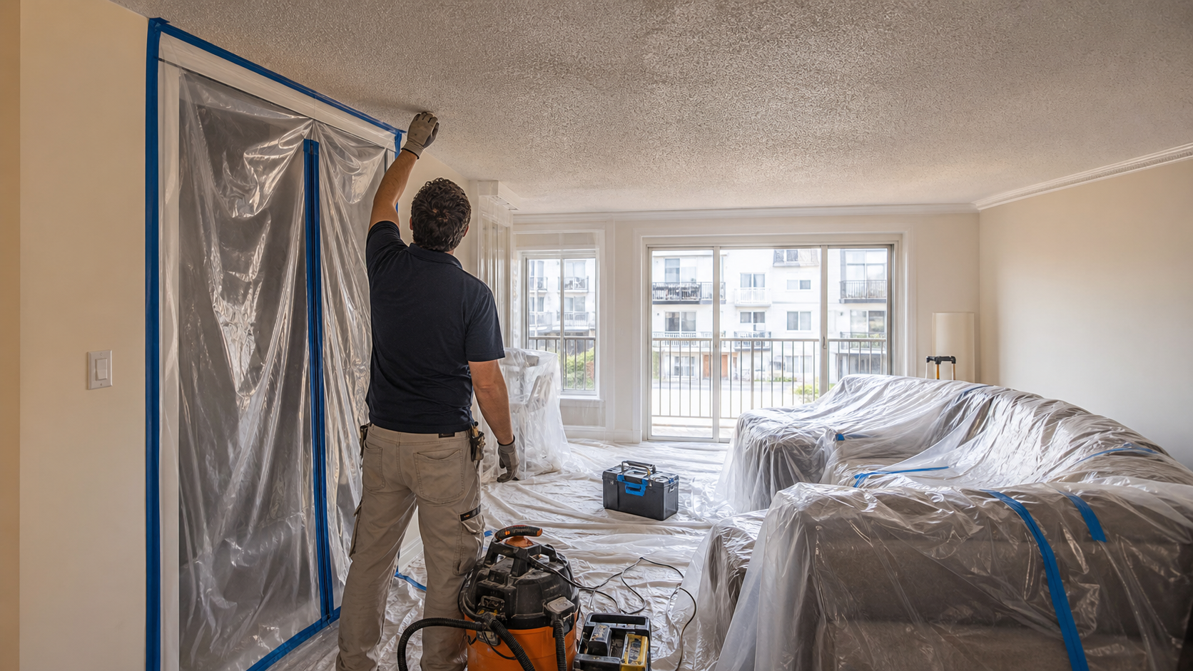 Condo Popcorn Ceiling Removal in Grimsby