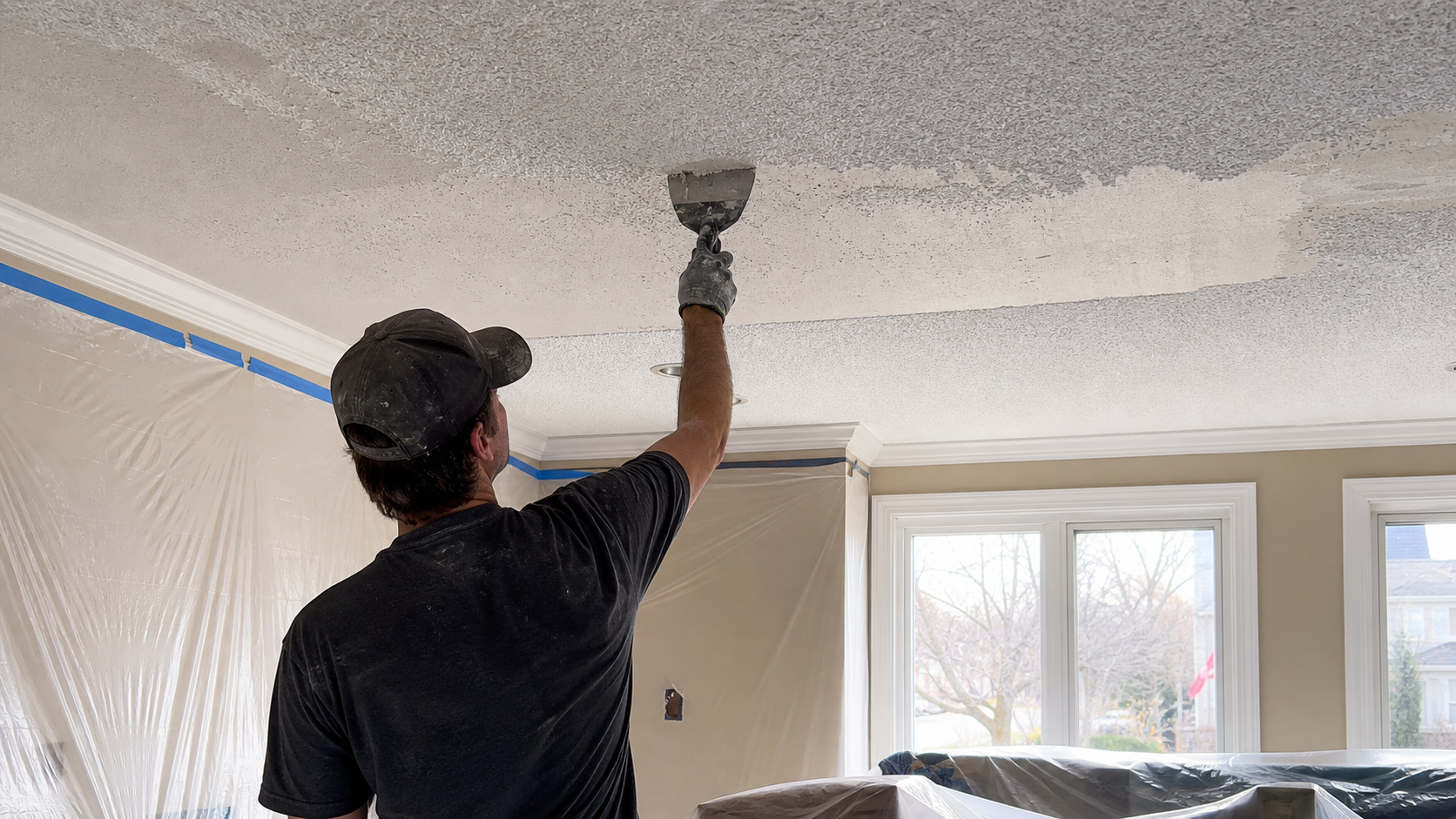 Painted vs Unpainted Popcorn Ceiling Removal in Grimsby