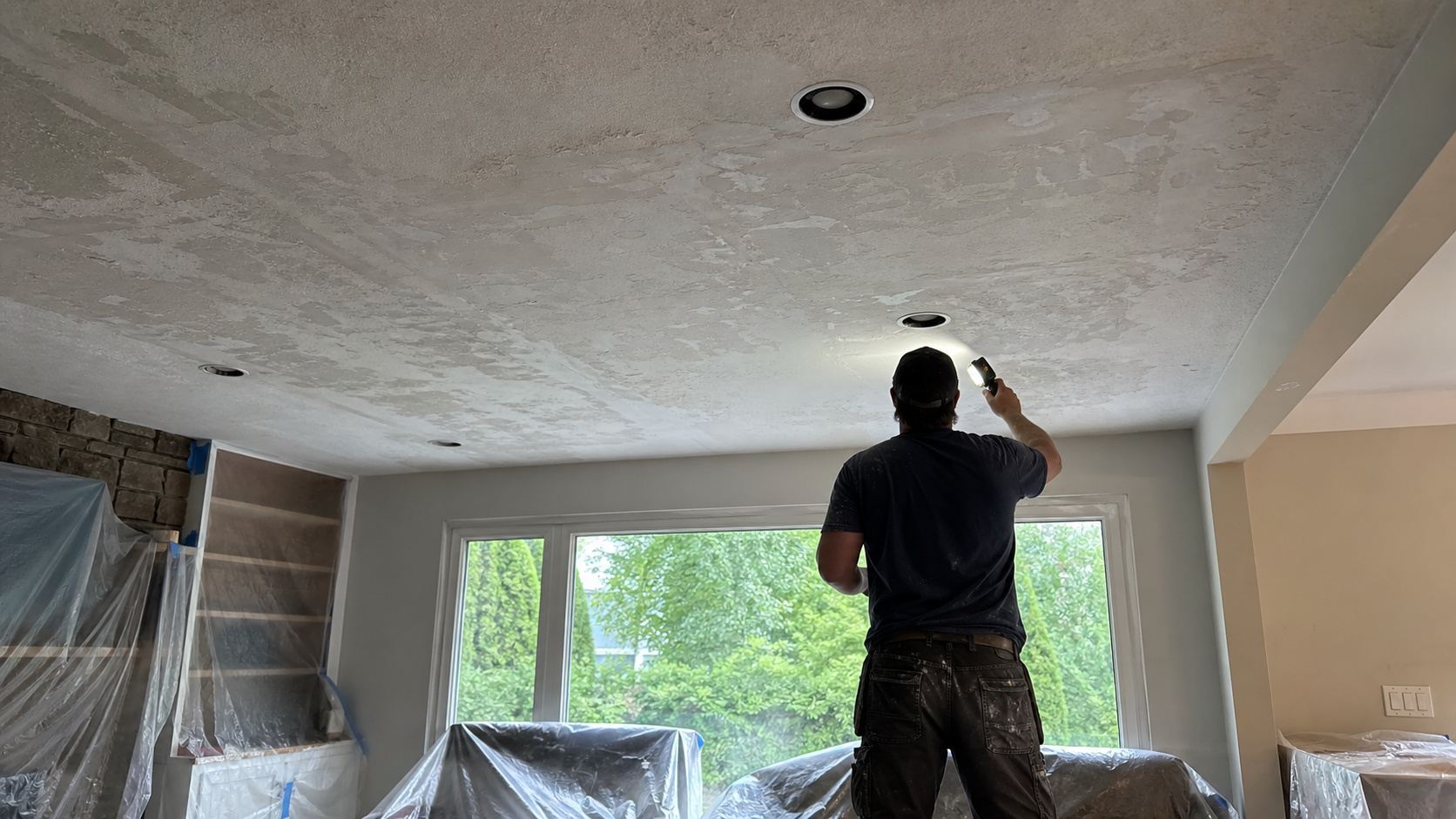 Popcorn Ceiling Removal With Pot Lights in Grimsby