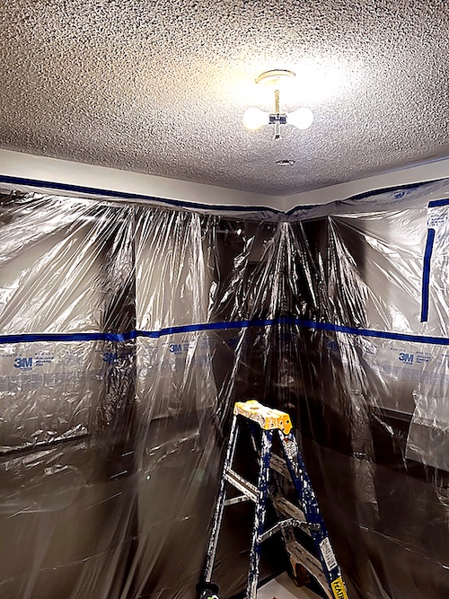 Level 5 skim coating during a Mississauga popcorn ceiling resurfacing