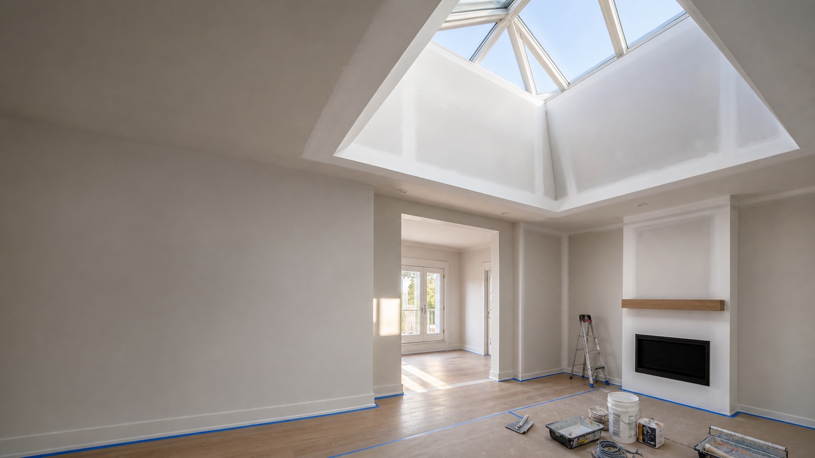 Oakville skylight shaft repair with smooth ceiling refinishing and clean protected room preparation